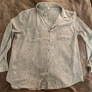 Loft long sleeve grey button up printed blouse